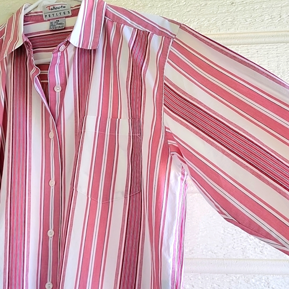 Talbots Petites Pink Stripe Button Down Shirt Wrinkle Resistant PM 100% Cotton - Picture 5 of 12